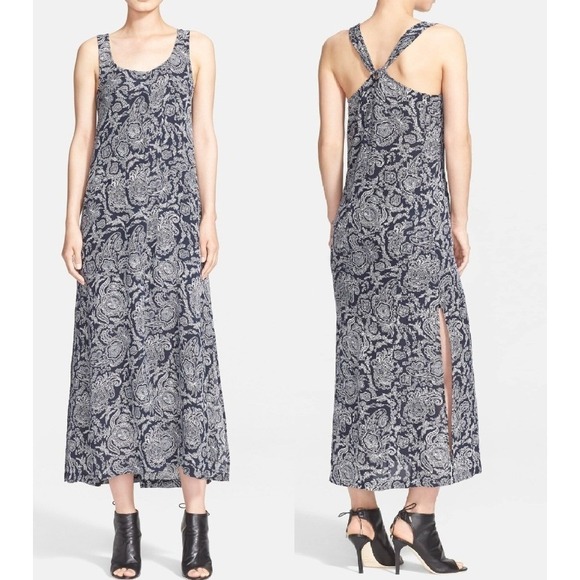 Theory Dresses & Skirts - Theory Silk Paisley Print Georgette Maxi Dress Sleeveless Back Crisscross‎ XS